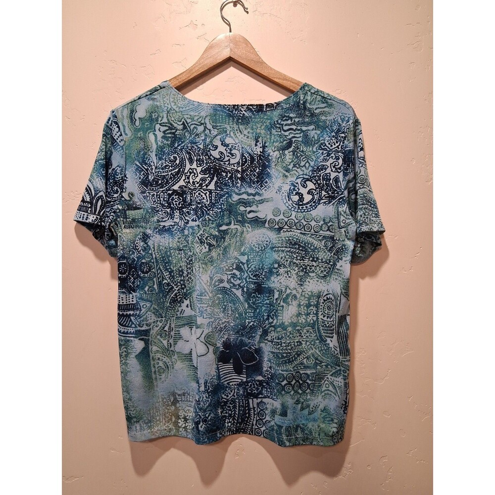 Travelsmith Blue Geometric Blue Floral Wrinkle Free Packable Blouse Size M - Picture 3 of 7